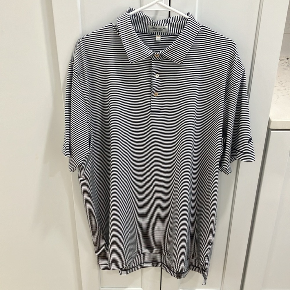 NWOT Peter Millar Men's Black White Striped Summer Comfort Polo Shirt Top
